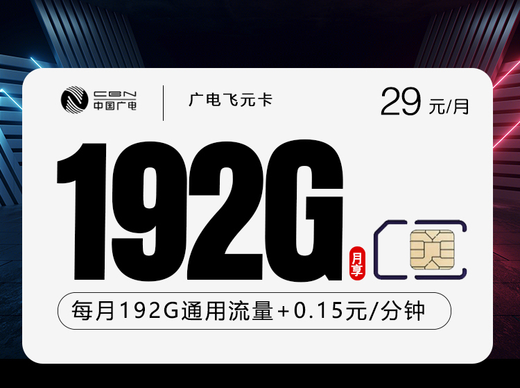 广电飞元卡【29元192G通用流量】